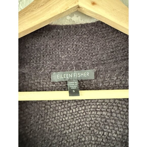Eileen Fisher Mohair Wool Open Knit Snap Button Longline Cardigan Deep Purple S - Picture 5 of 9